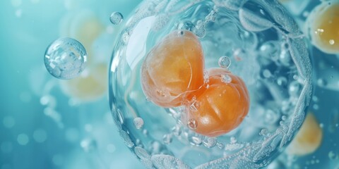 Embryo artificial insemination or human cloning, on a blue laboratory background - obrazy, fototapety, plakaty