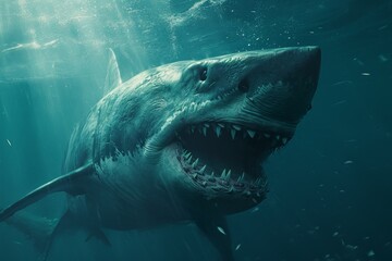 Fototapeta premium a fierce great white shark in the sea
