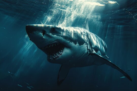 a fierce great white shark in the sea