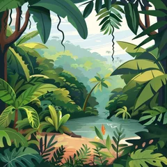 Selbstklebende Fototapeten A picture of a jungle landscape for a children's book as a background © urdialex