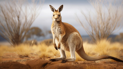 photograph kangaroo isolated in forest background 