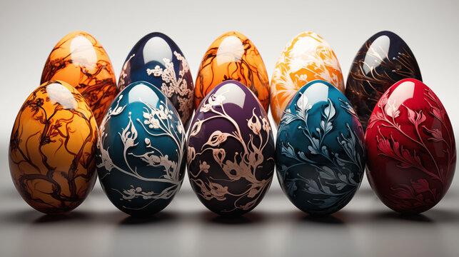 10 Easter eggs isolated in white background