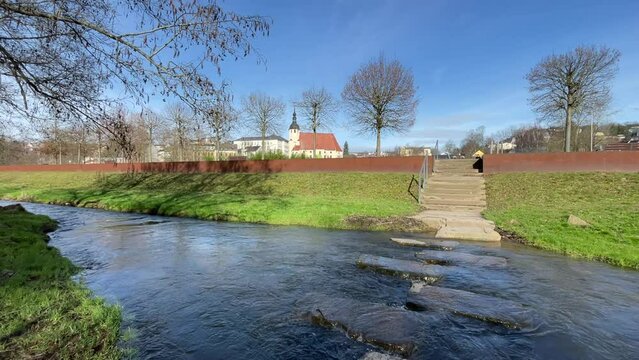 landscape with river reichenbach im Vogtland, city saxony