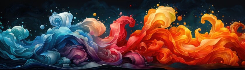 Abstract composition of colorful swirls in a dynamic wave pattern
