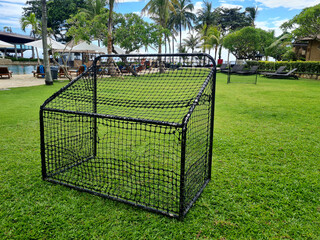 mini goal on green grass field, outdoor activities, soccer practice, soccer class, futsall © Andri