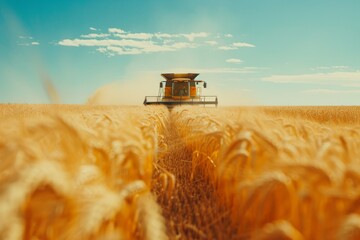 Fototapeta premium a tractor harvesting in a wheat field in the countryside