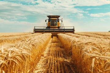 Fototapeta premium a tractor harvesting in a wheat field in the countryside
