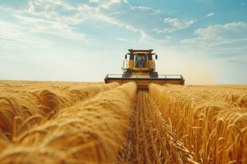 Fototapeta premium a tractor harvesting in a wheat field in the countryside