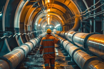 engineer inspecting an oil pipeline in an oil refinery plant 