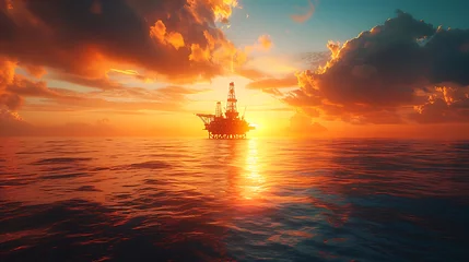 Fotobehang view of an oil platform in the middle of the ocean, brilliant sunlight © growth.ai