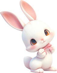 Cute rabbit 3d style isolated on transparent background. PNG