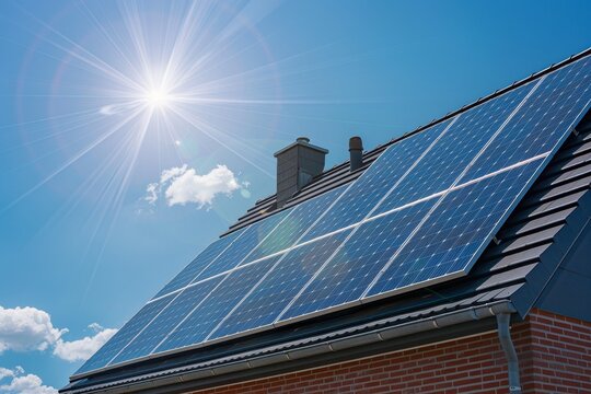 solar pannels in the roof of a house for energy economy