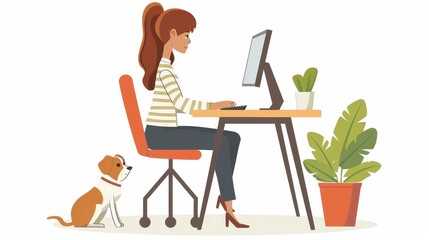 Fototapeta premium flat design style illustration of a graphic designer woman working on her studio 