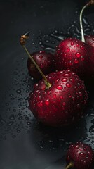 fresh cherries in black background