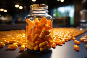 A bottle of medical pills stands as a tangible representation of the pharmacy concept, emphasizing the importance of medication in healthcare