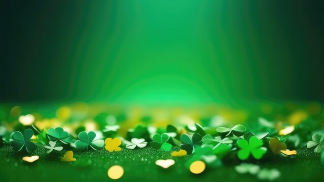 Saint Patrick's Day background made of vivid shamrocks with empty copy space