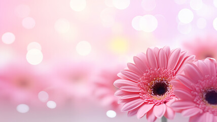 Pink Gerbera on Colorful Bokeh Background
