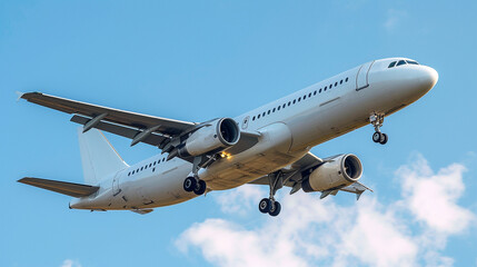 Obraz premium A white airplane or jet airplane is flying in the sky.