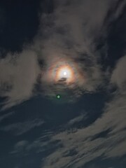 Moonbow Or rainbow around the moon at night