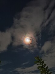Moonbow Or rainbow around the moon at night