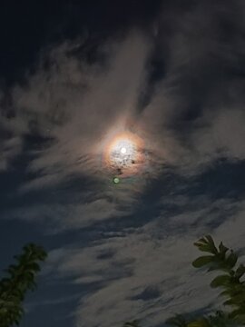 Moonbow Or rainbow around the moon at night