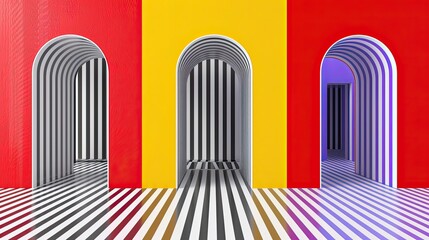 Abstract room of stripes and colorful geometric shapes . Generative AI	