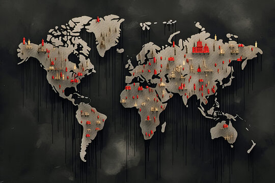 an isometric world map showcases the tally of Covid-19 cases