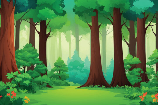 Vector forest scene with various forest trees