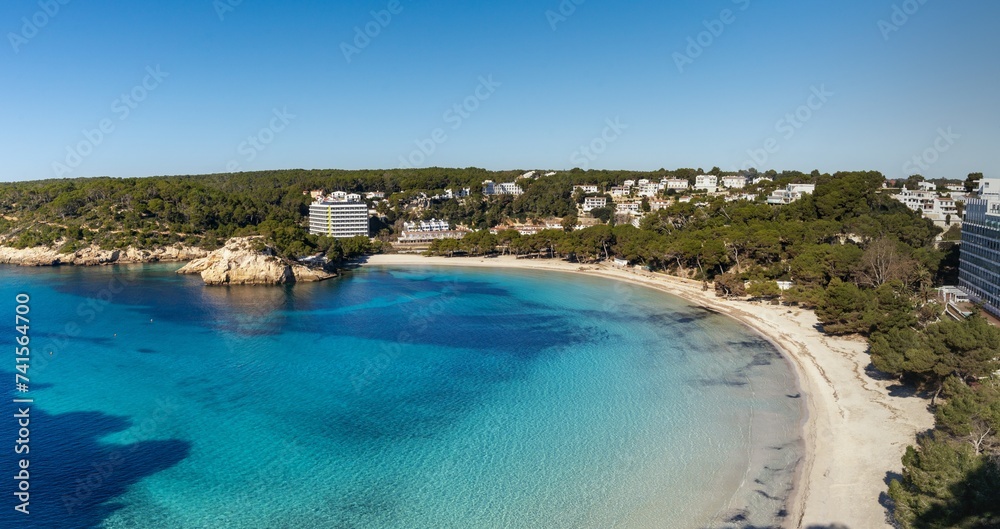 Wall mural view of the beautiful sandy beach and seaside resort of Cala Galdana on Menorca island in Spain