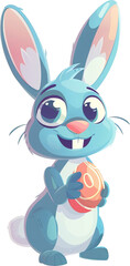 Obraz premium Happy Easter bunny holding eggs, cartoon style, isolated on transparent background. PNG