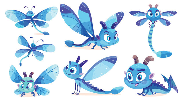 Dragonfly big icon set. Cute cartoon kawaii funny