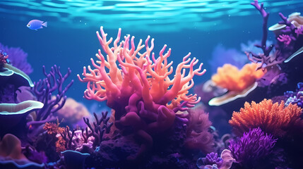Fototapeta na wymiar Living corals and anemones in the deep sea