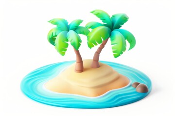 Close-up, 3d tropical island isolated on white background