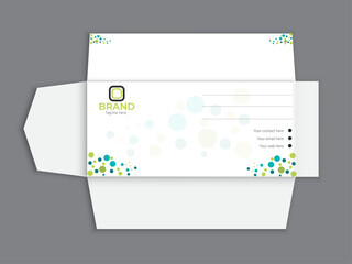 Envelopes design front and back for office document or message. White empty mail envelope Full and folded A4 size. Flat vector illustration.  open closed front and back letter view, corporate business