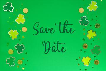 Decorative Saint Patrick's Day Flat Lay, English Text Save The Date
