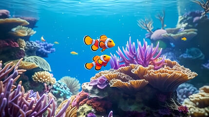 Fototapeta na wymiar Living corals and anemones in the deep sea