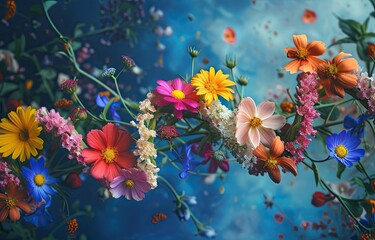 Obraz na płótnie Canvas Group of flowers shaped like DNA plants on a white background. Generated AI