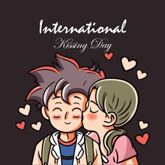 vector international kissing day illustration in paper style