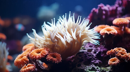 Naklejka na ściany i meble Living corals and anemones in the deep sea
