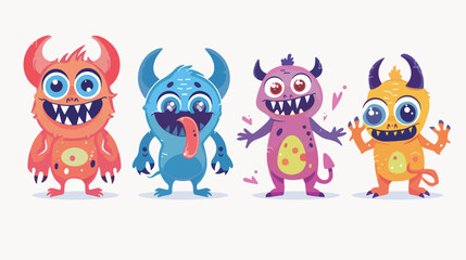 Happy Halloween. Cute monster icon set. Four cartoon