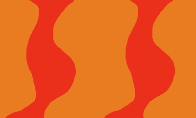 Red curved shape on orange background, abstract artwork.