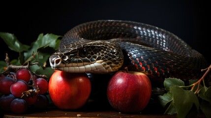 Snake on apples - obrazy, fototapety, plakaty
