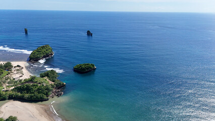 aerial view of the sea with a group of islands and clear blue water. amazing natural views. the beauty of the sea in Indonesia.