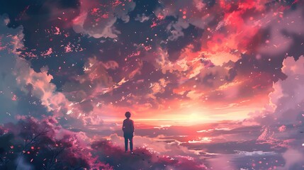 Fototapeta premium Abstract Anime background, manga style, LOFI, colorful wallpaper, poster cover