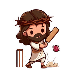 Obraz premium Cute Chibi Jesus cricketer