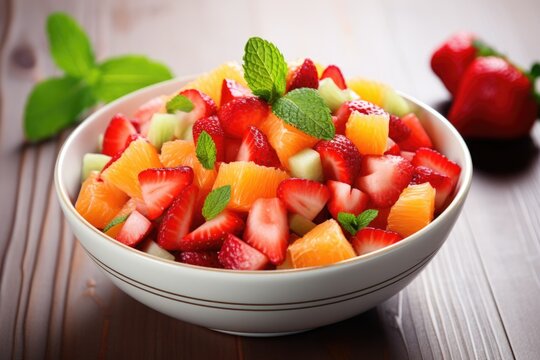 Fresh and Healthy Fruit Salad in a Bowl with Strawberries and Grapefruit - A Perfect Diet Choice