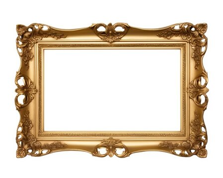 Antique Gold Baroque Frame on a Blank White Background. High Quality Carved Custom Art Border
