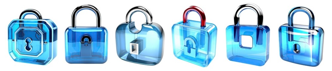 Set of blue digital padlock icons, cut out. Protect and security concept - obrazy, fototapety, plakaty