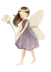 Fairy watercolor illustration, flower fairy, spring fairies 