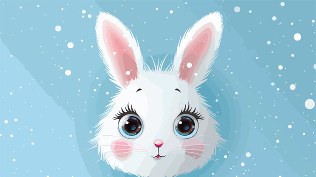 White bunny rabbit hare face head round icon. Big
